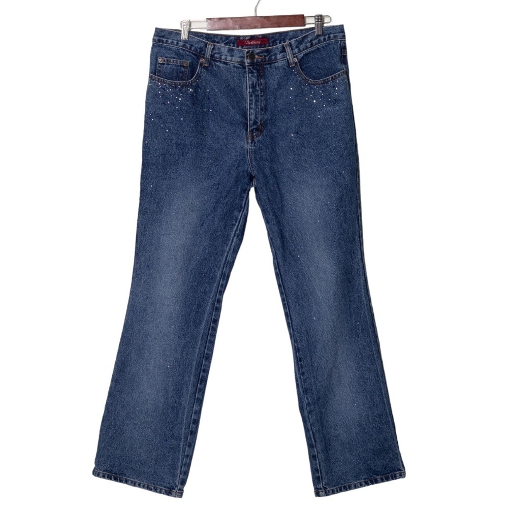 Bill Blass Rhinestone Jeans Brittany Straight Blue Glam y2K Americana